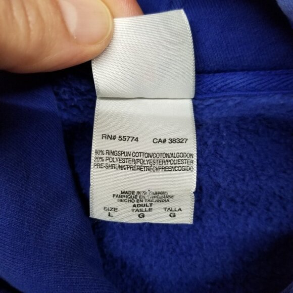 ✅Men’s LARGE Blue Pullover Hoodie Wisconsin Embroidered Logo Vintage Look *STAIN - Picture 6 of 11